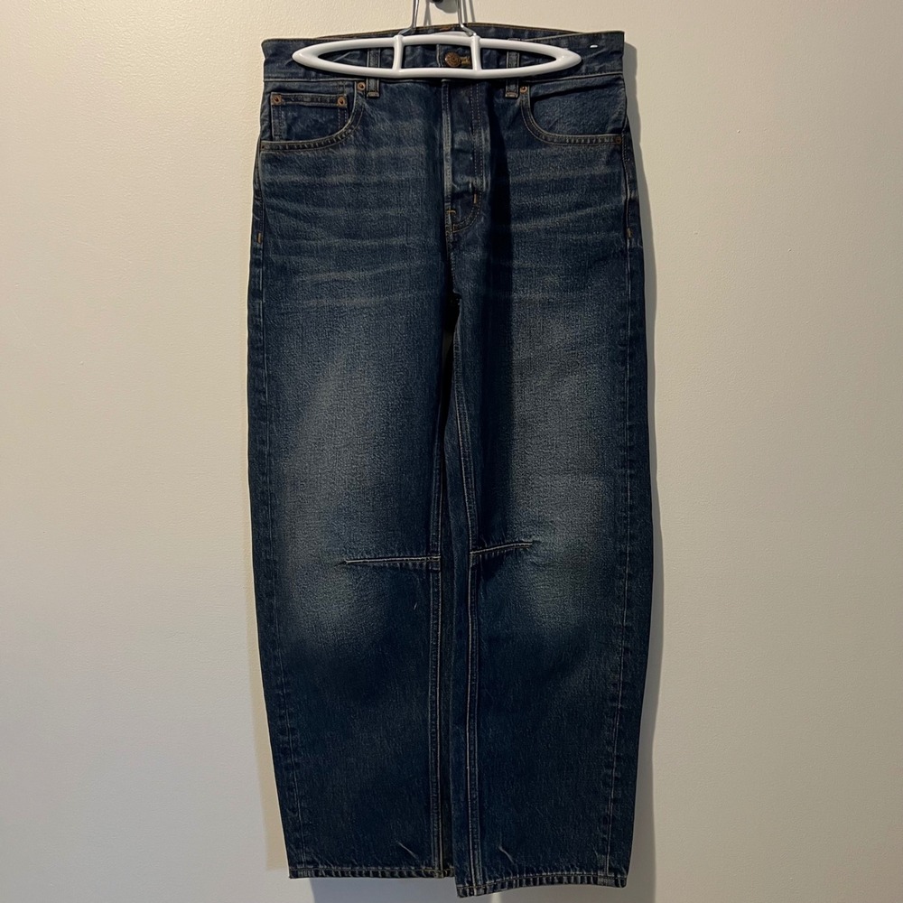 Madewell The Darted Barrel-Leg Jeans Dark Indigo High Rise Denim 25 NM892